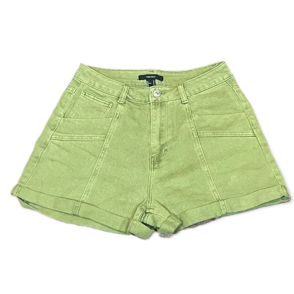 Forever 21 High-Rise Denim Shorts-Olive Green, Medium EUC